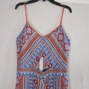 Diamond cut out, zipper back boho capri romper NWT